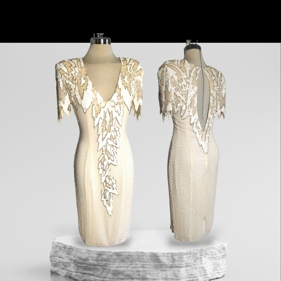 Designer Sequin Rhinestone Beaded Sequins Custom Dress Size S /M - Picture 3 of 14